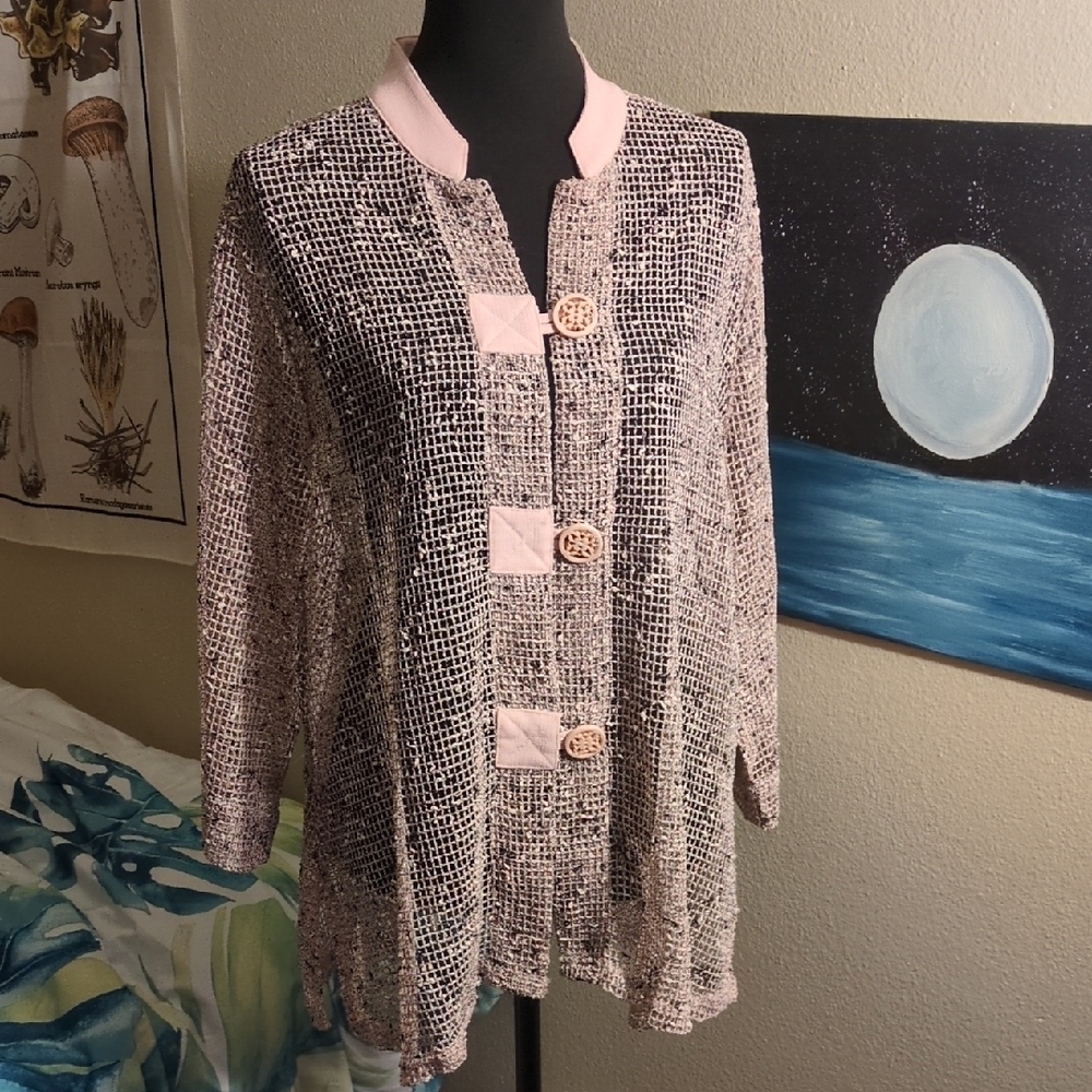 Pink Shell / 3/4 length sleeve lightweight jacket 1X